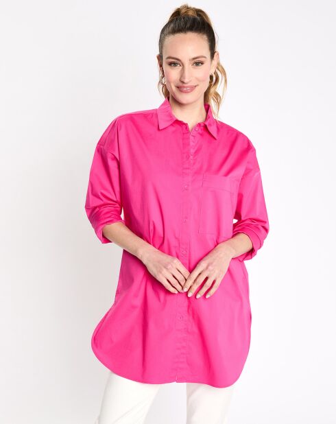 Chemise manches longues poches oversize rose vif